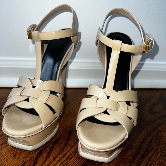 Saint Laurent Tribute Platform Sandal in nude/taupe patent leather size 38.5 - Picture 4 of 16